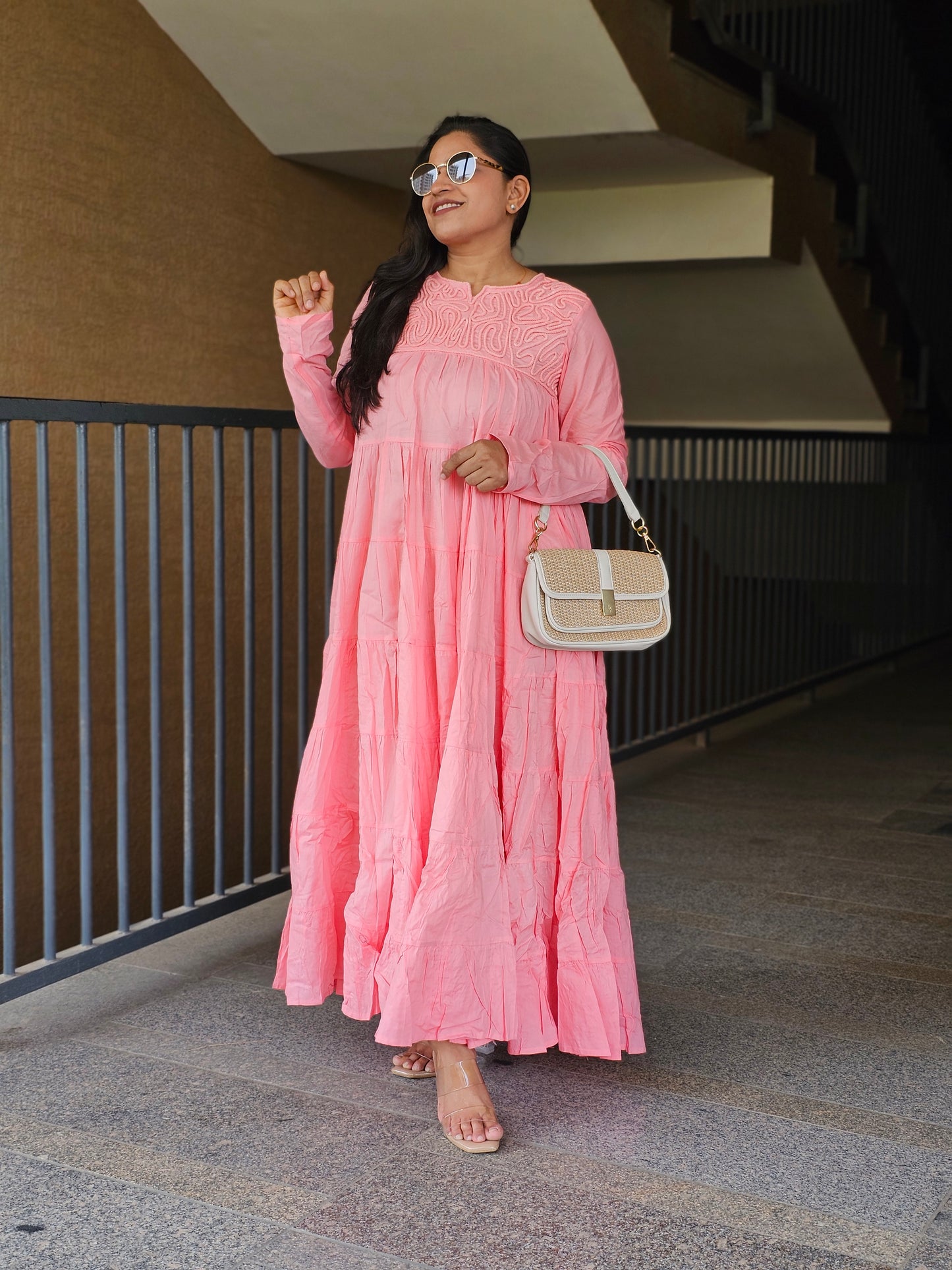 Candy Pink Boho-Chic Tiered Dress