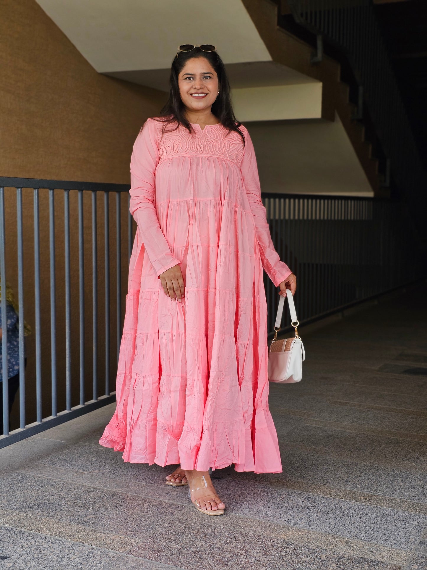 Candy Pink Boho-Chic Tiered Dress