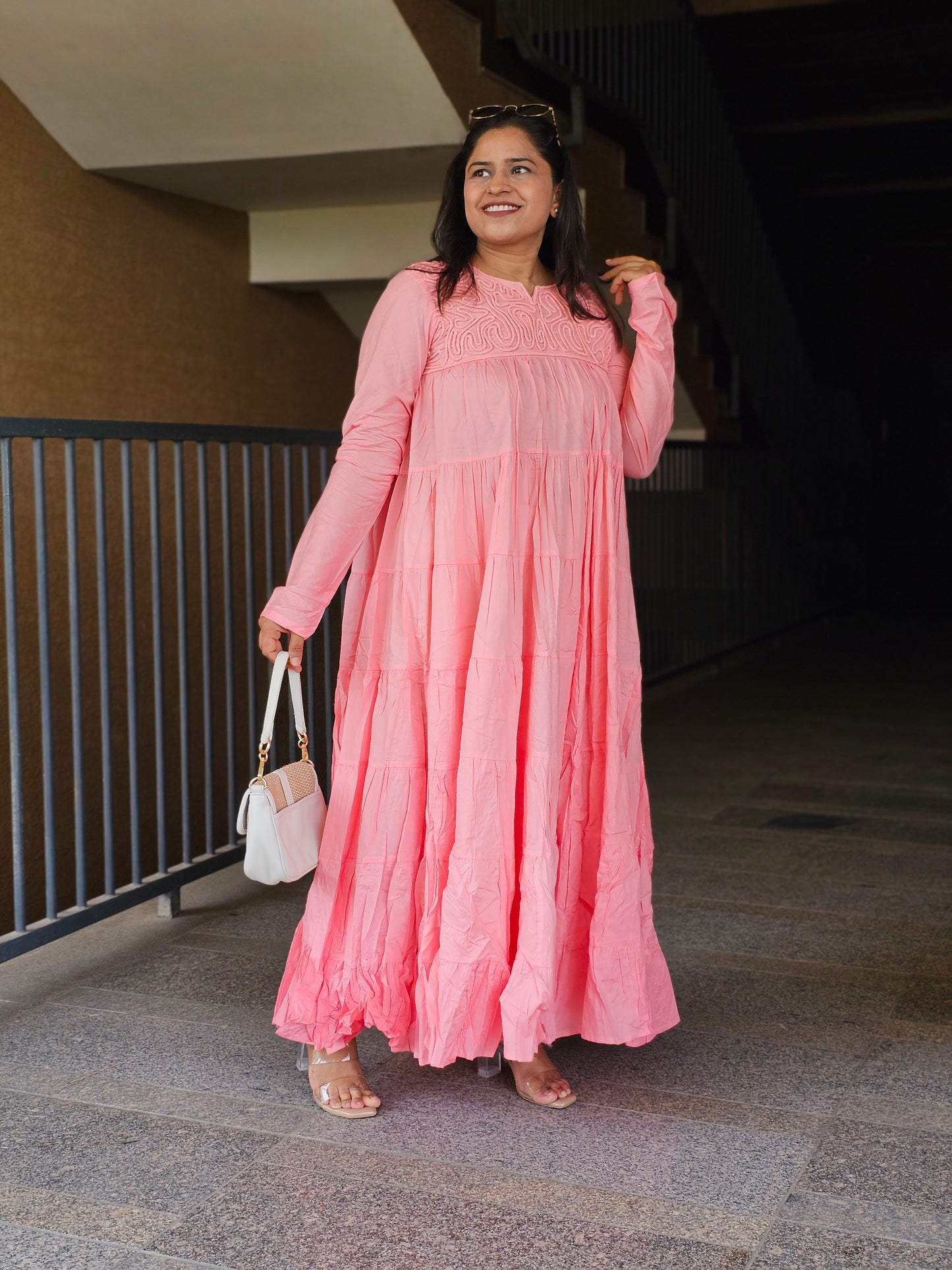 Candy Pink Boho-Chic Tiered Dress