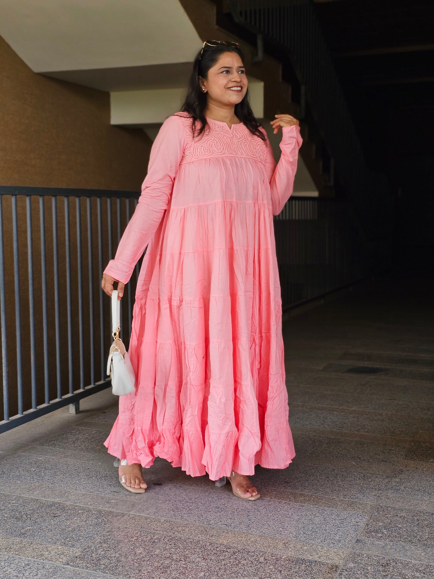 Candy Pink Boho-Chic Tiered Dress