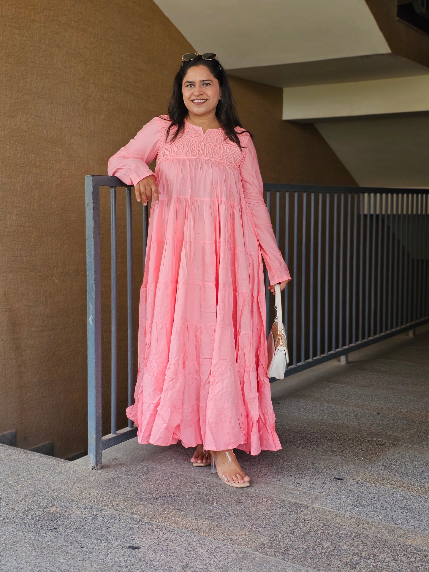 Candy Pink Boho-Chic Tiered Dress