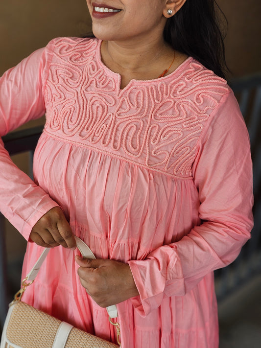 Candy Pink Boho-Chic Tiered Dress