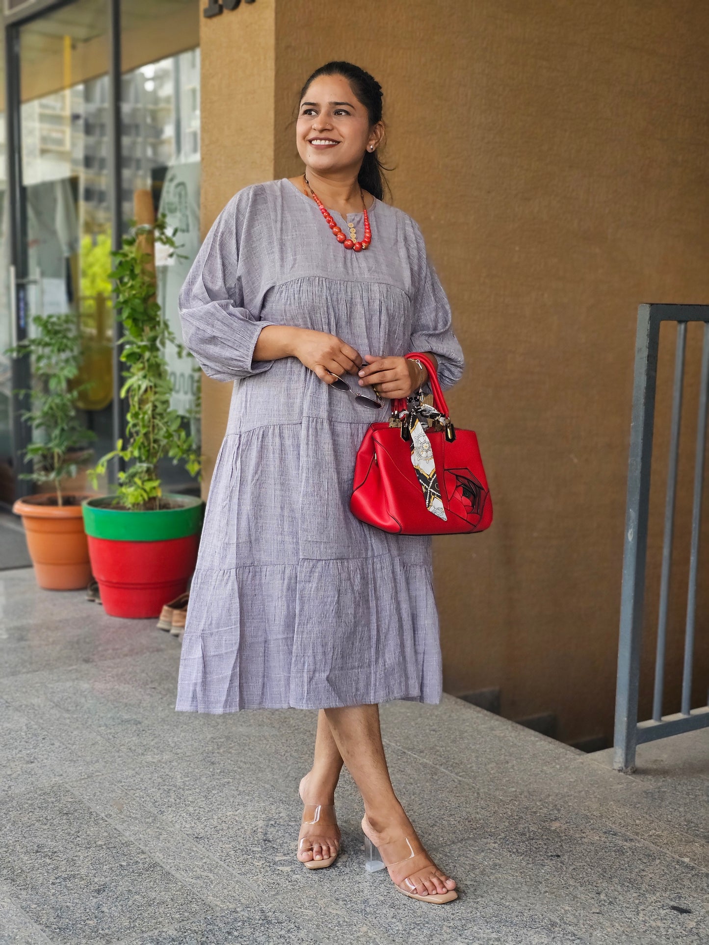 The Slate Breeze Tiered Midi Dress