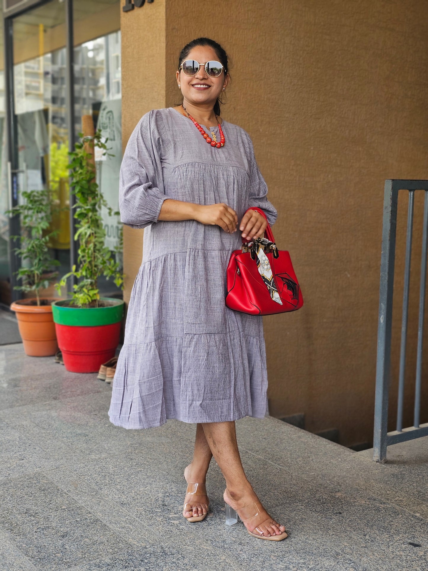 The Slate Breeze Tiered Midi Dress