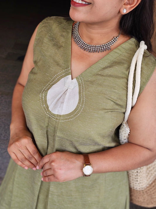 Earthy Green Fusion Midi Dress