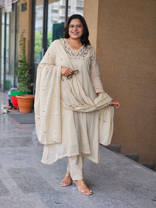 Cream Royale Embroidered Suit Set