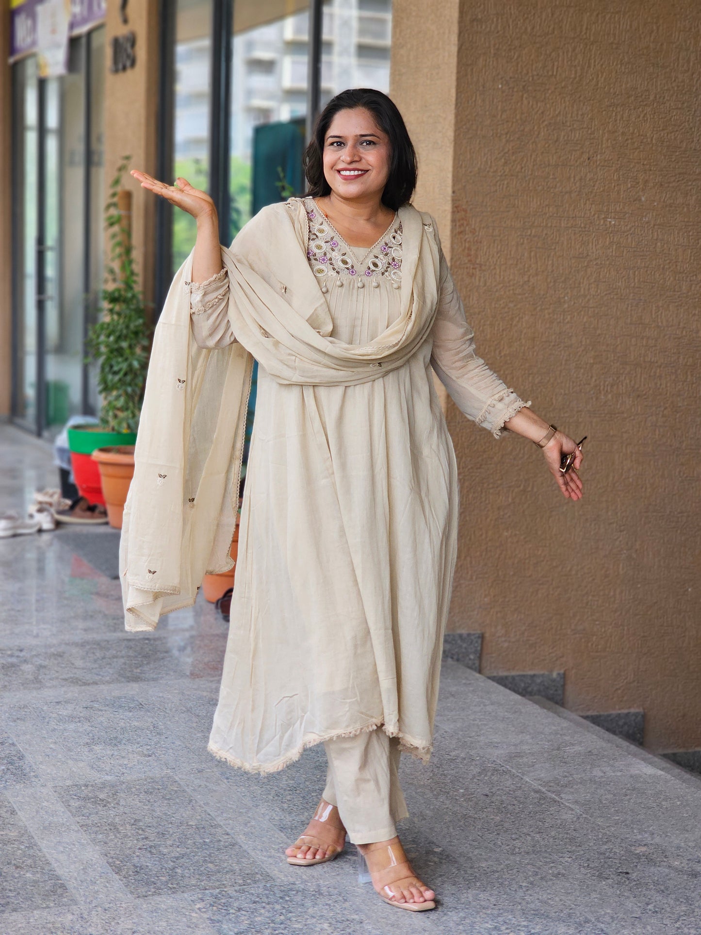 Cream Royale Embroidered Suit Set