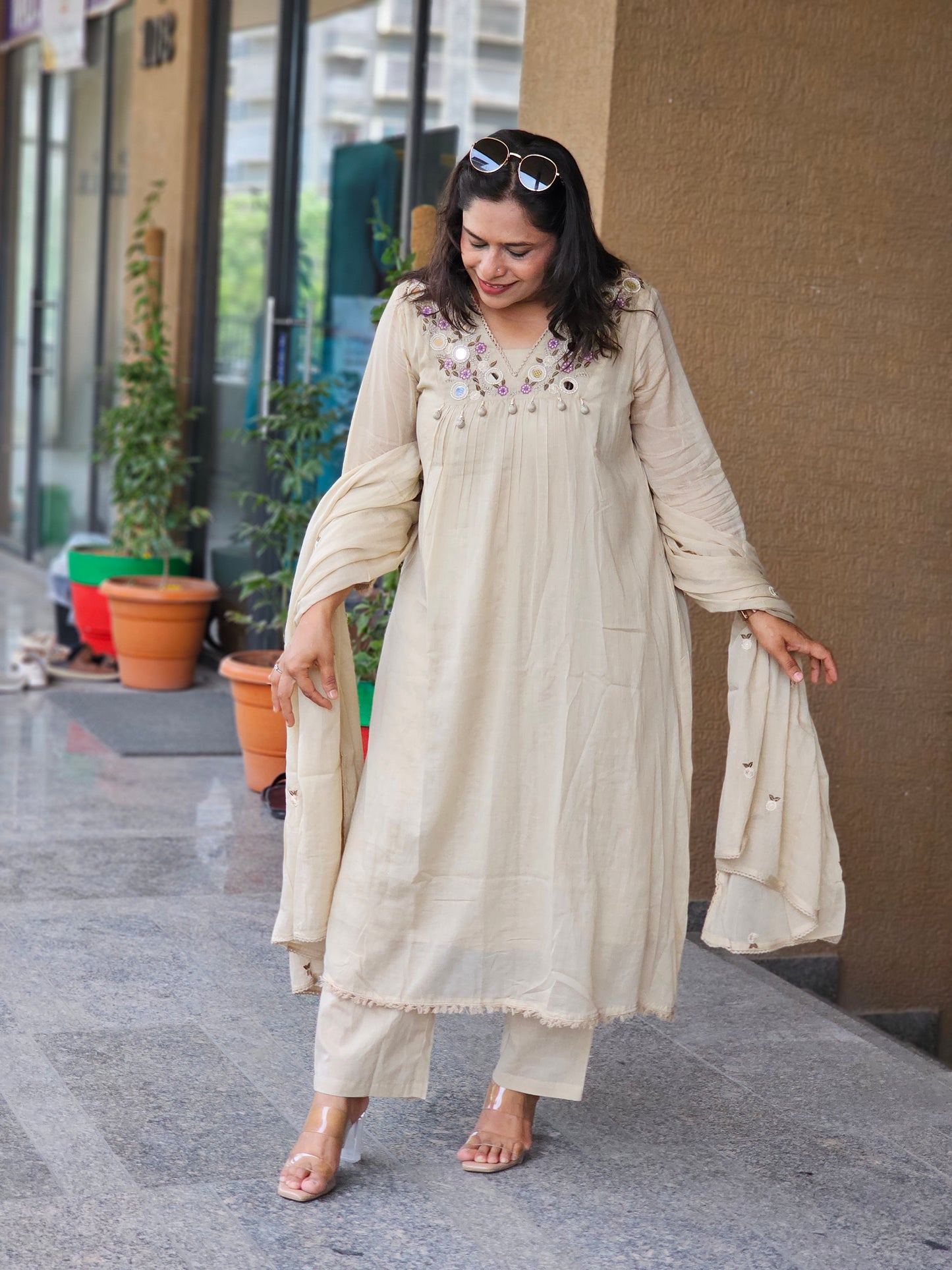 Cream Royale Embroidered Suit Set