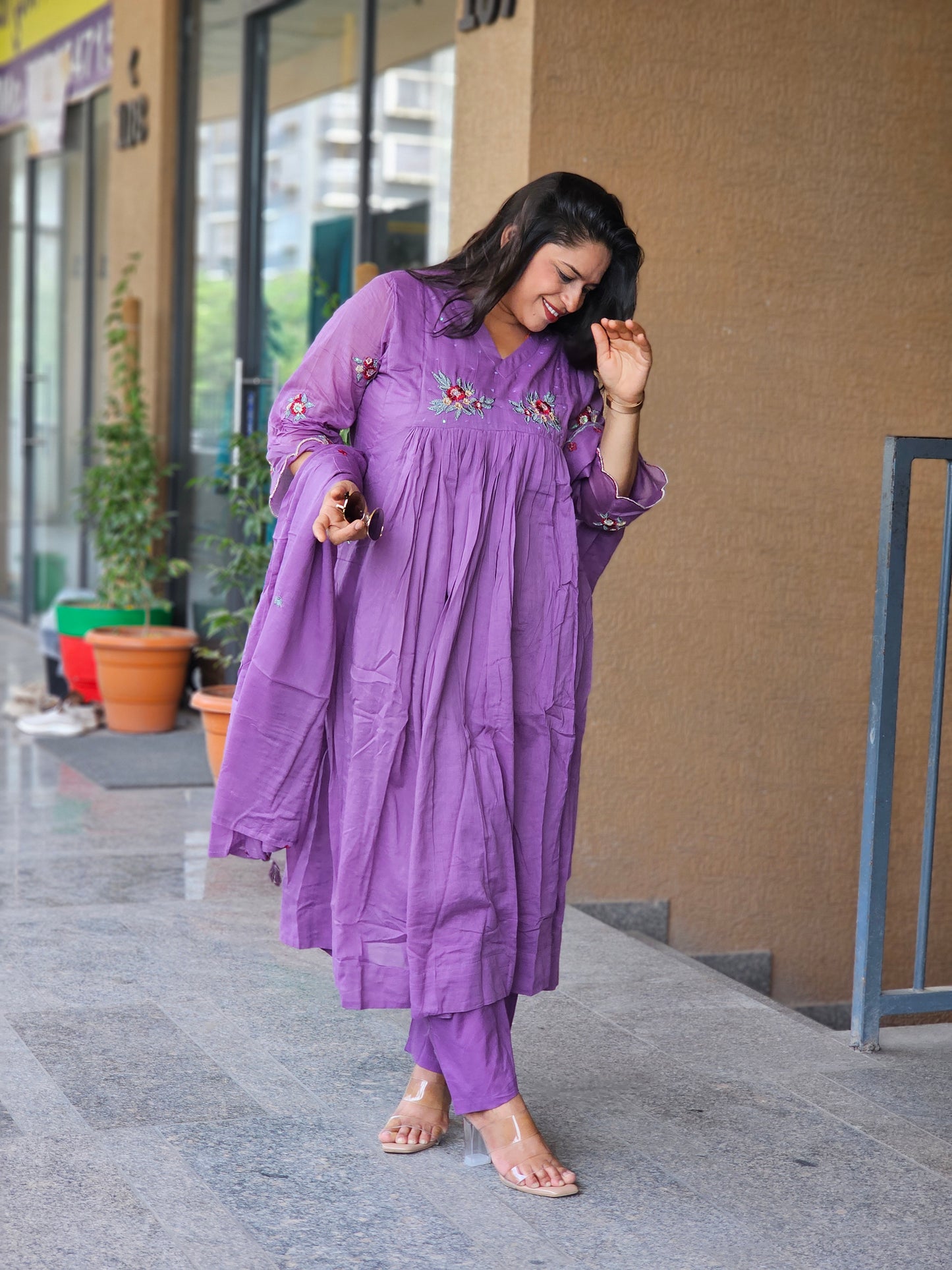 Lavender Bloom Gathered Suit Set