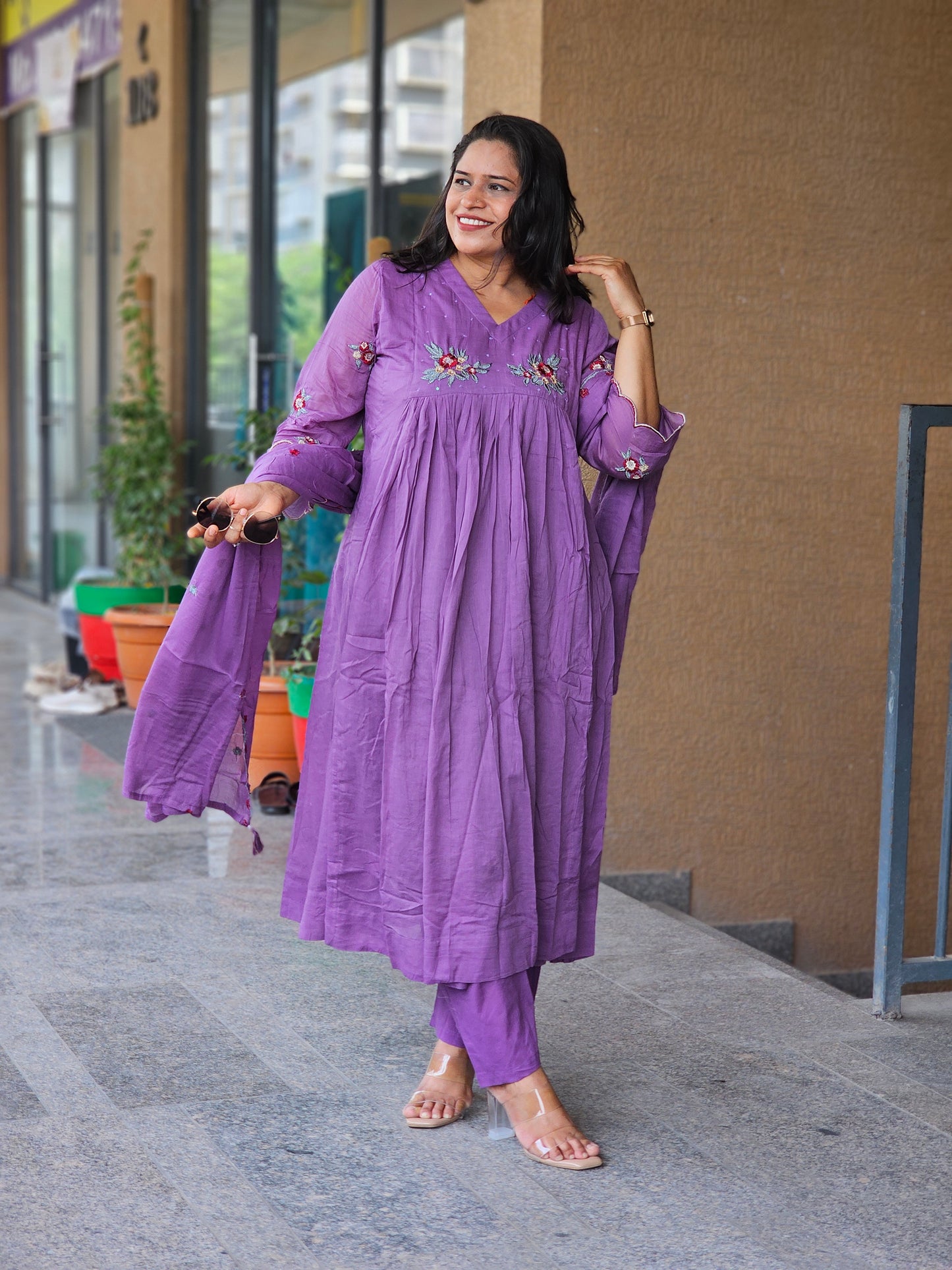 Lavender Bloom Gathered Suit Set