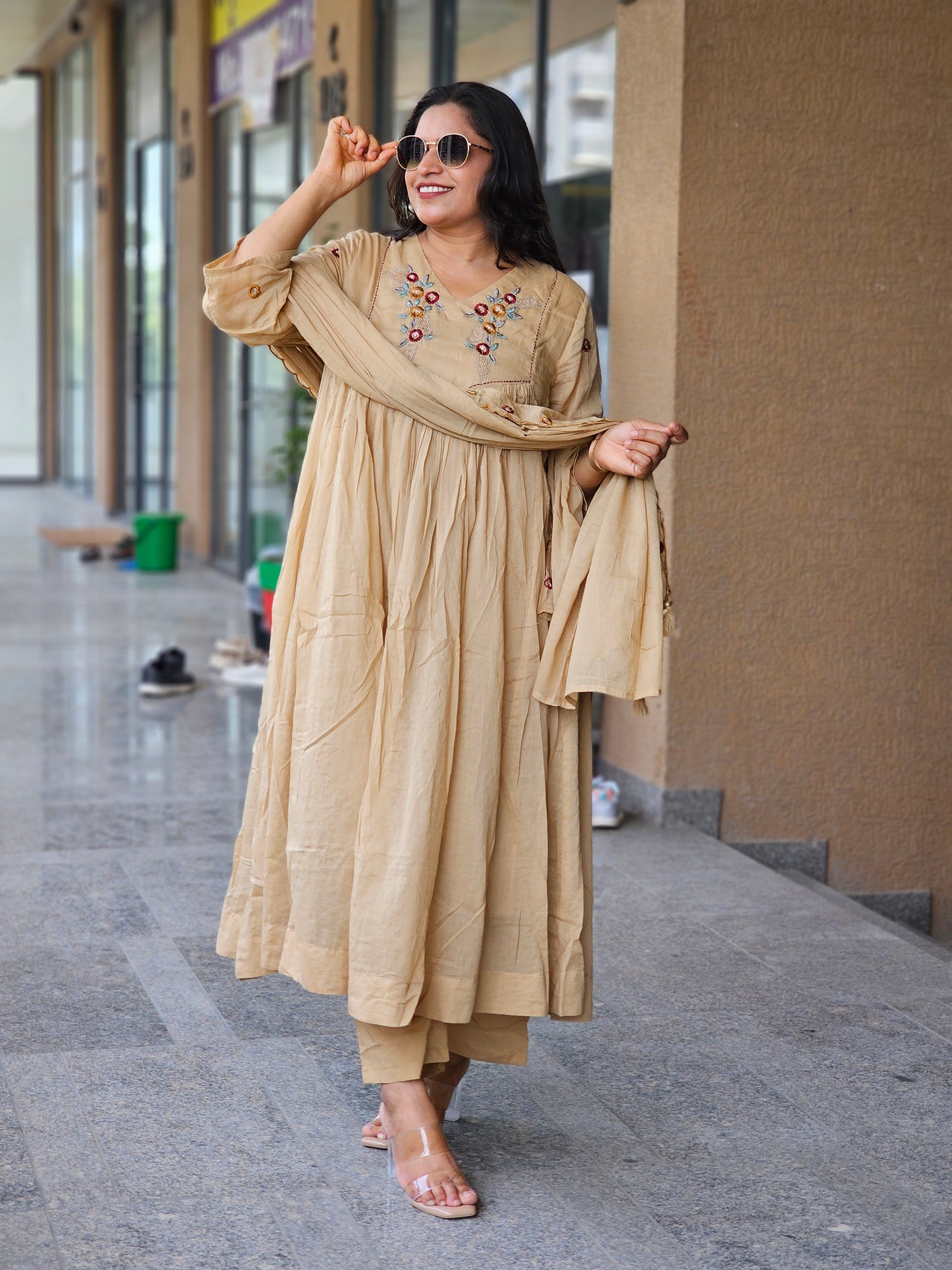 Biscuit Hue Delicate Floral Suit Set