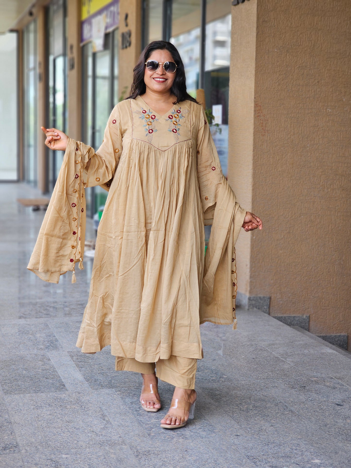 Biscuit Hue Delicate Floral Suit Set