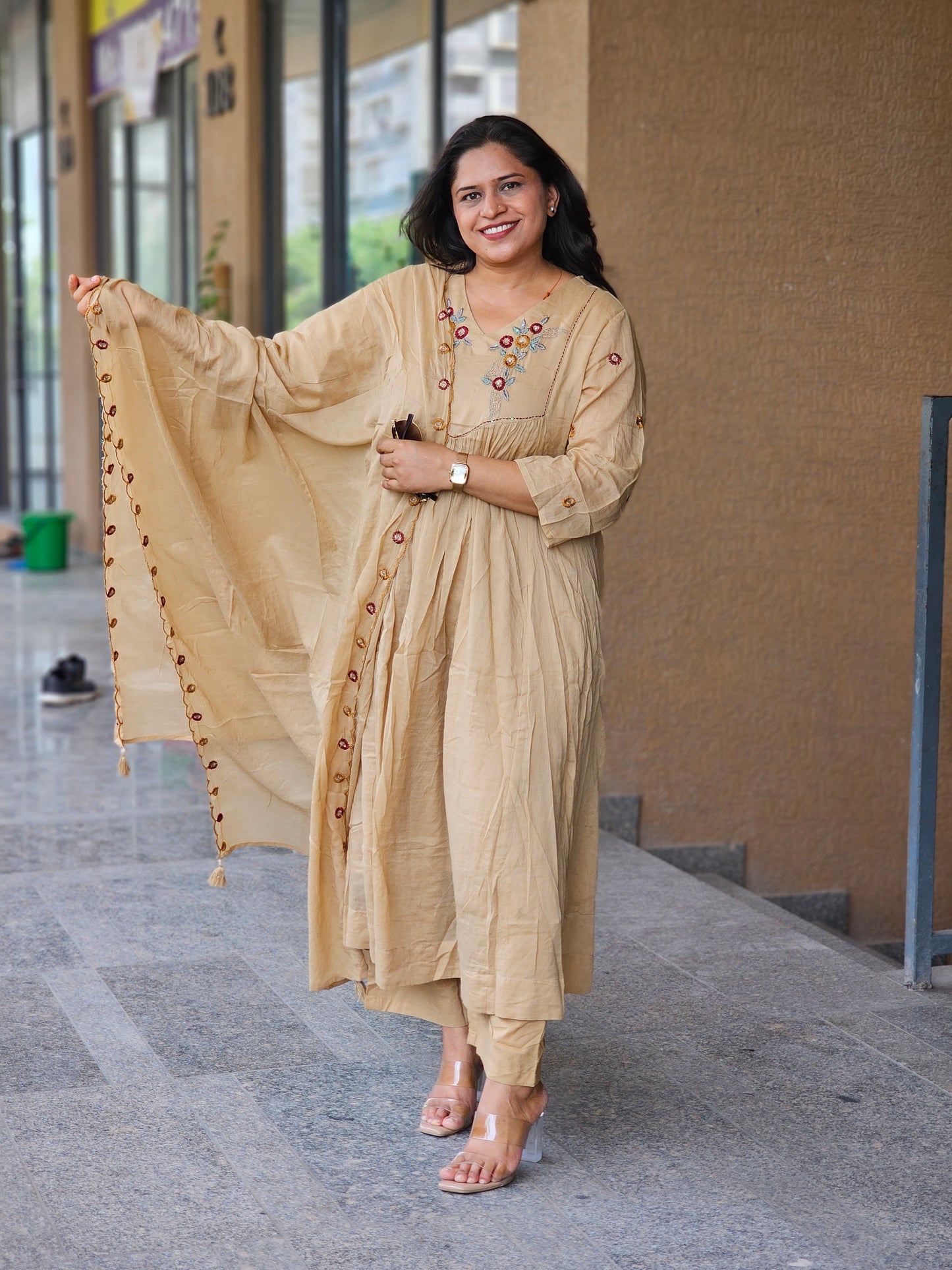 Biscuit Hue Delicate Floral Suit Set