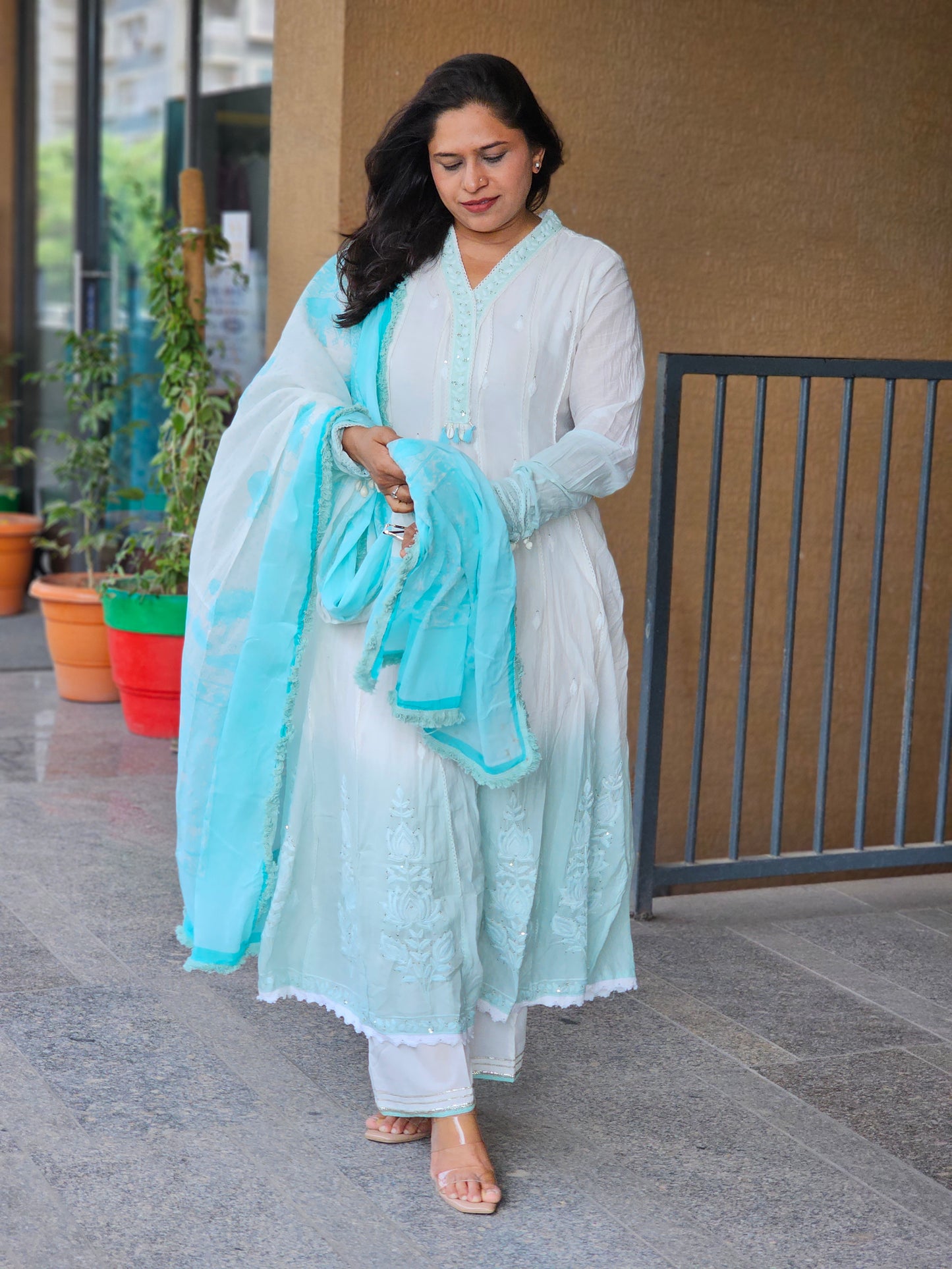 Aqua Mist Hand-Embroidered 3-Piece Set