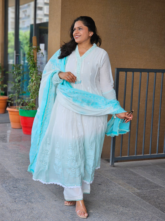 Aqua Mist Hand-Embroidered 3-Piece Set