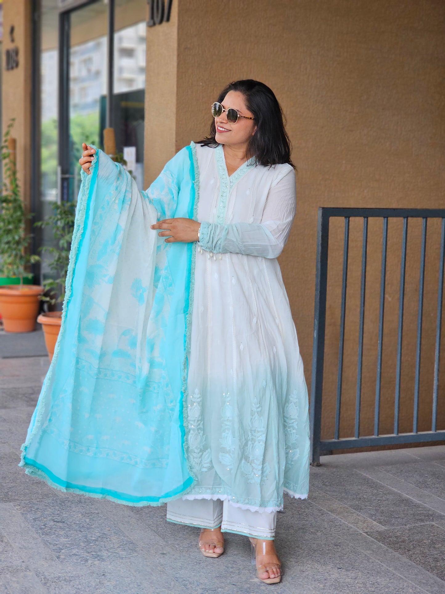 Aqua Mist Hand-Embroidered 3-Piece Set