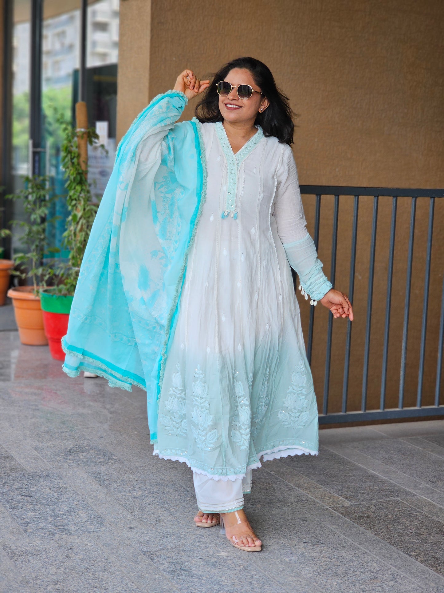 Aqua Mist Hand-Embroidered 3-Piece Set