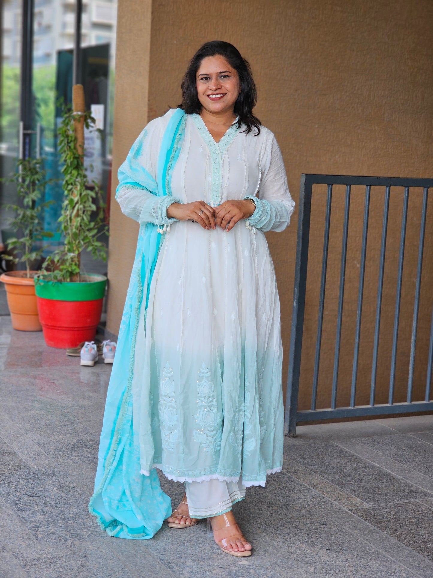 Aqua Mist Hand-Embroidered 3-Piece Set