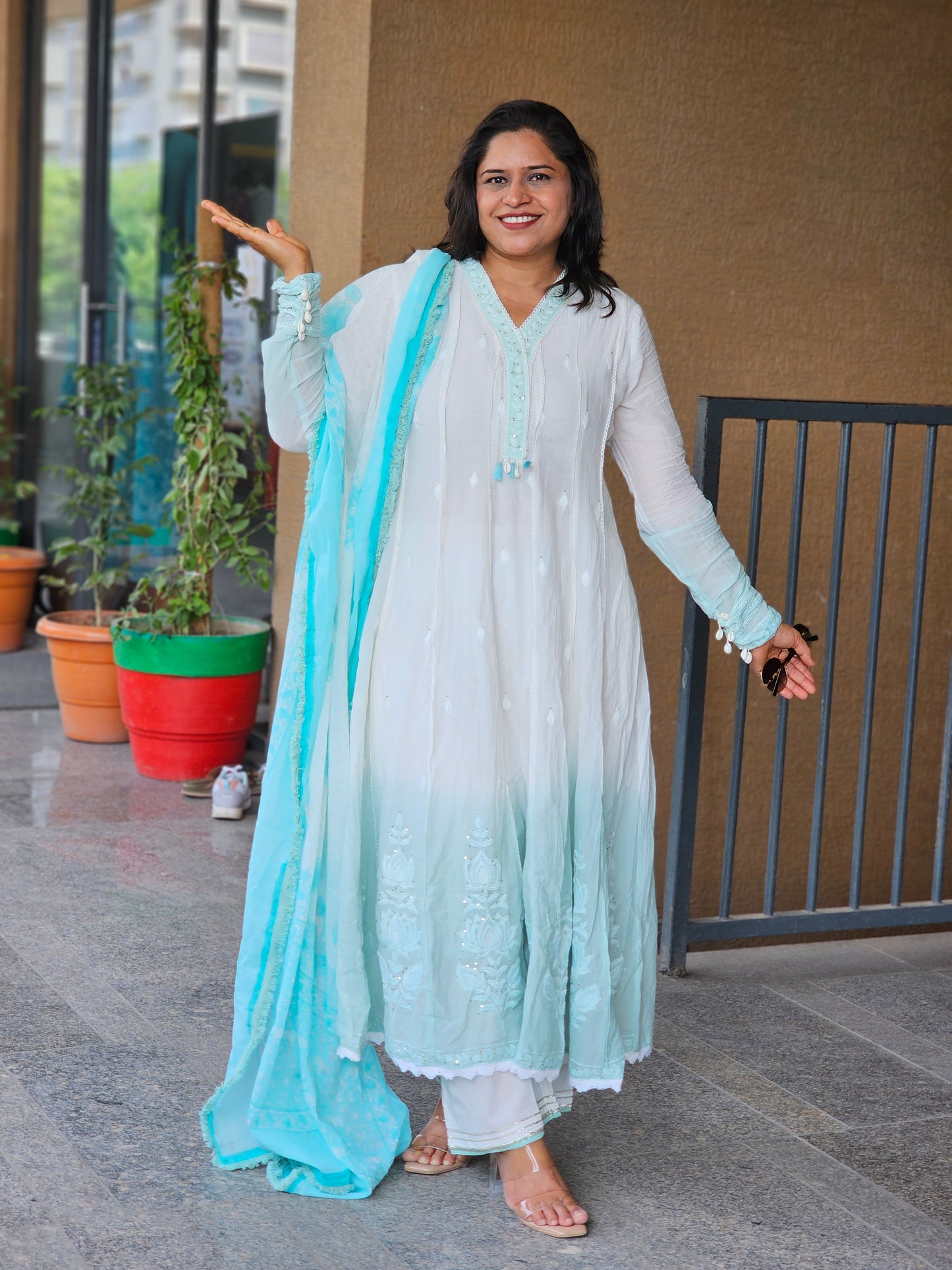 Aqua Mist Hand-Embroidered 3-Piece Set
