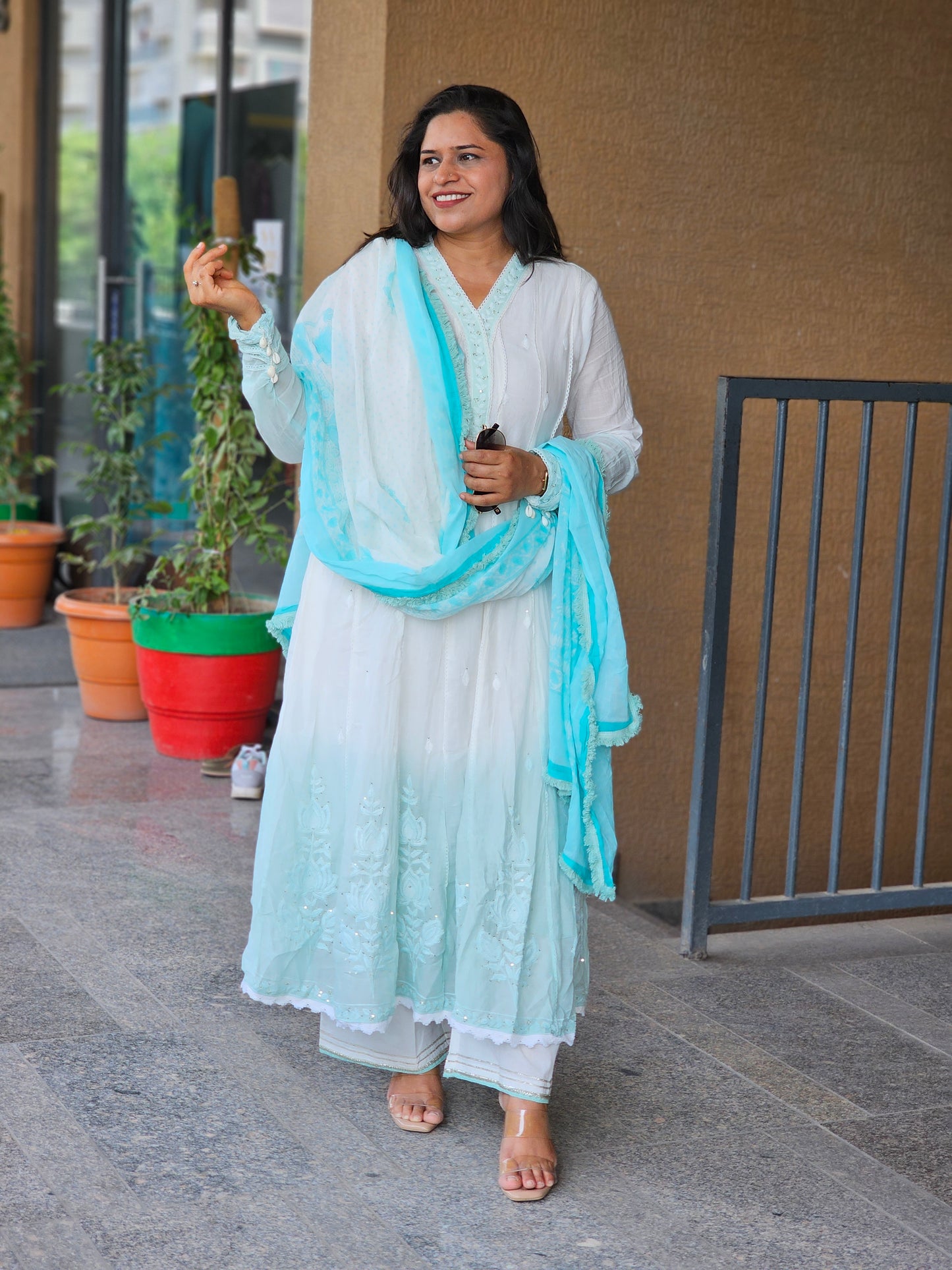 Aqua Mist Hand-Embroidered 3-Piece Set