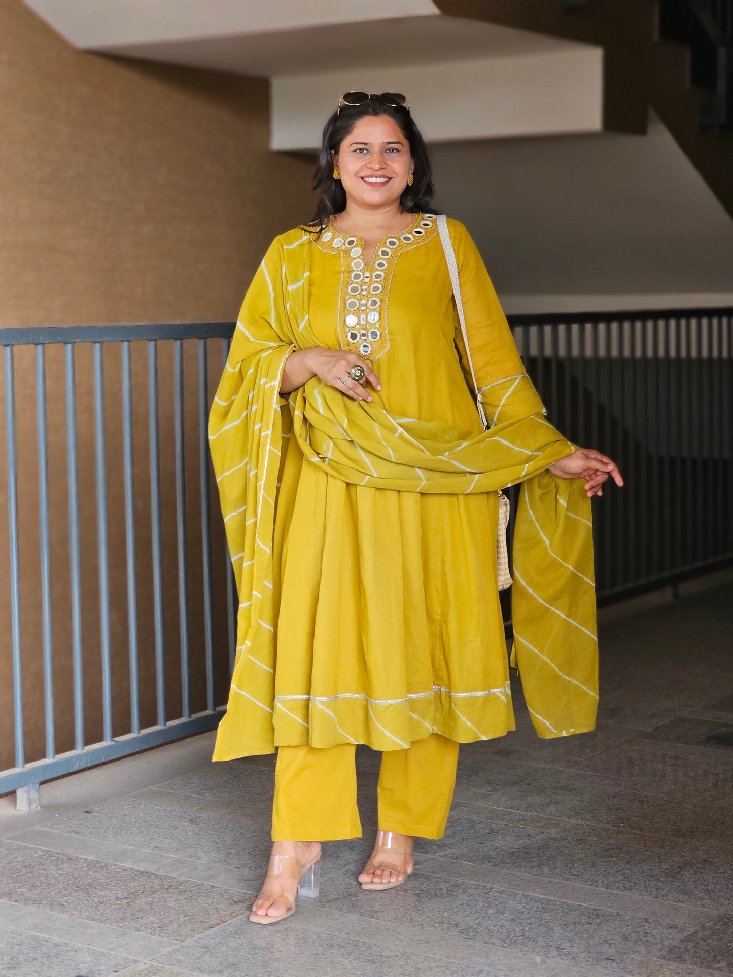 Mustard Festive Mirror-Neck Suit Set