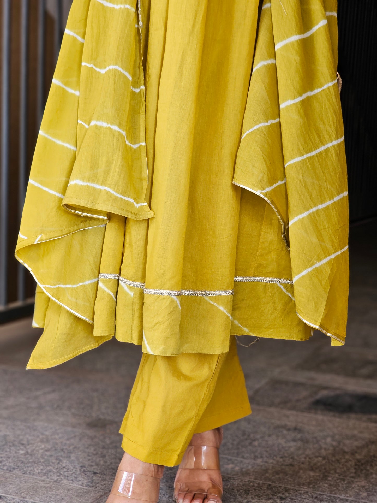 Mustard Festive Mirror-Neck Suit Set