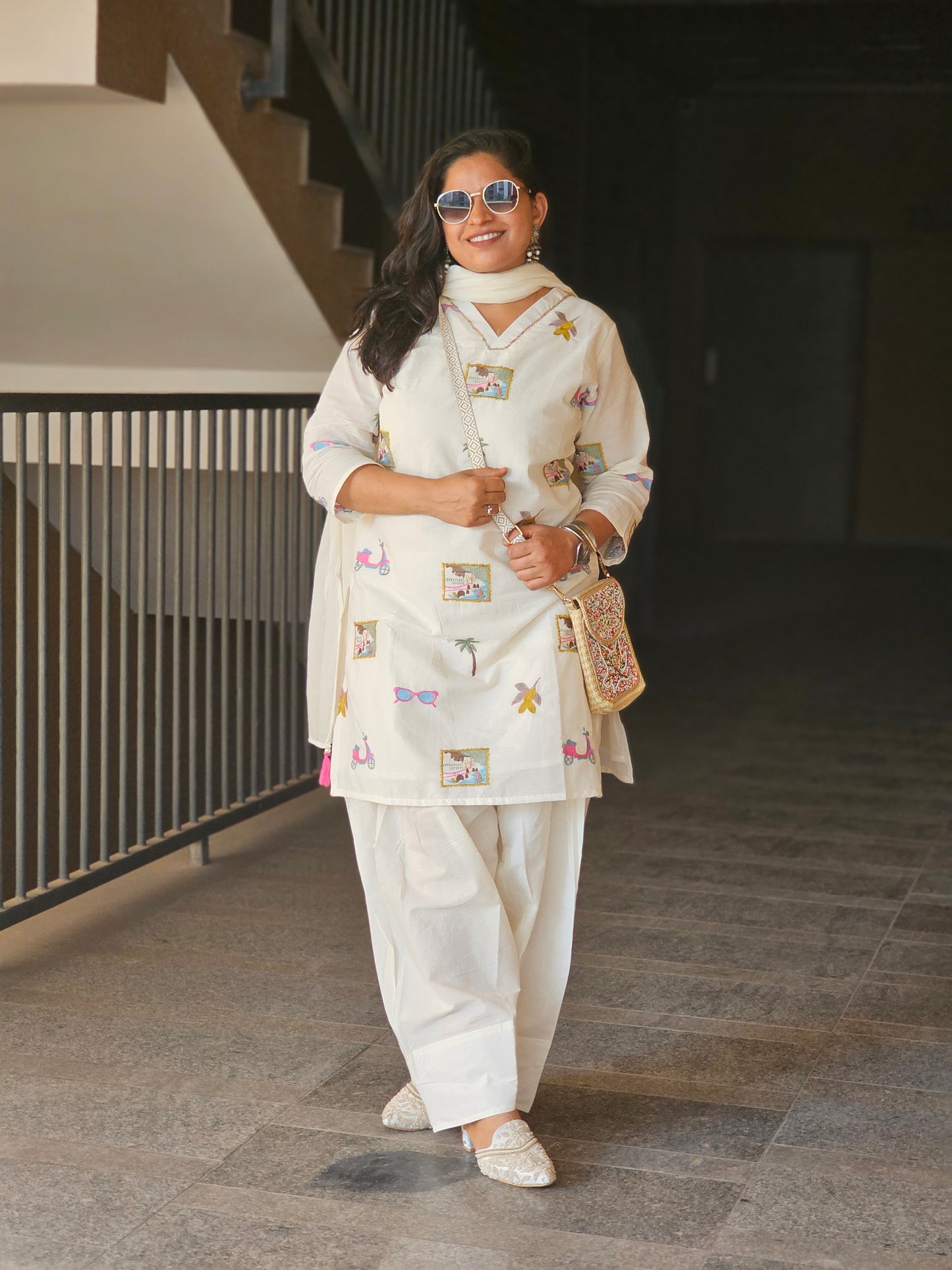 Wanderlust Off-White Motif Kurta Set