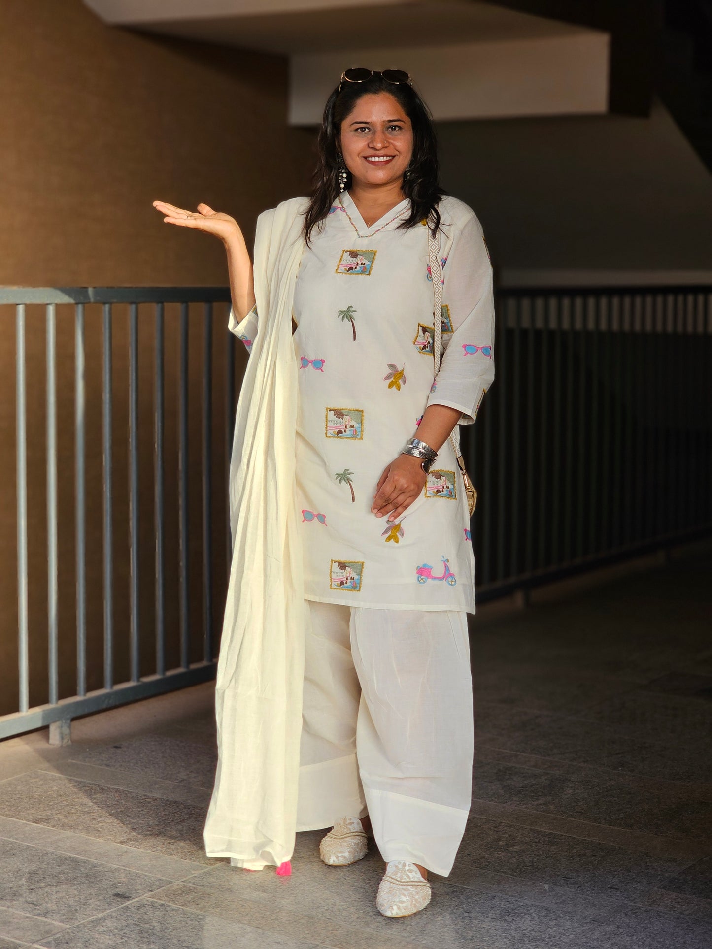Wanderlust Off-White Motif Kurta Set