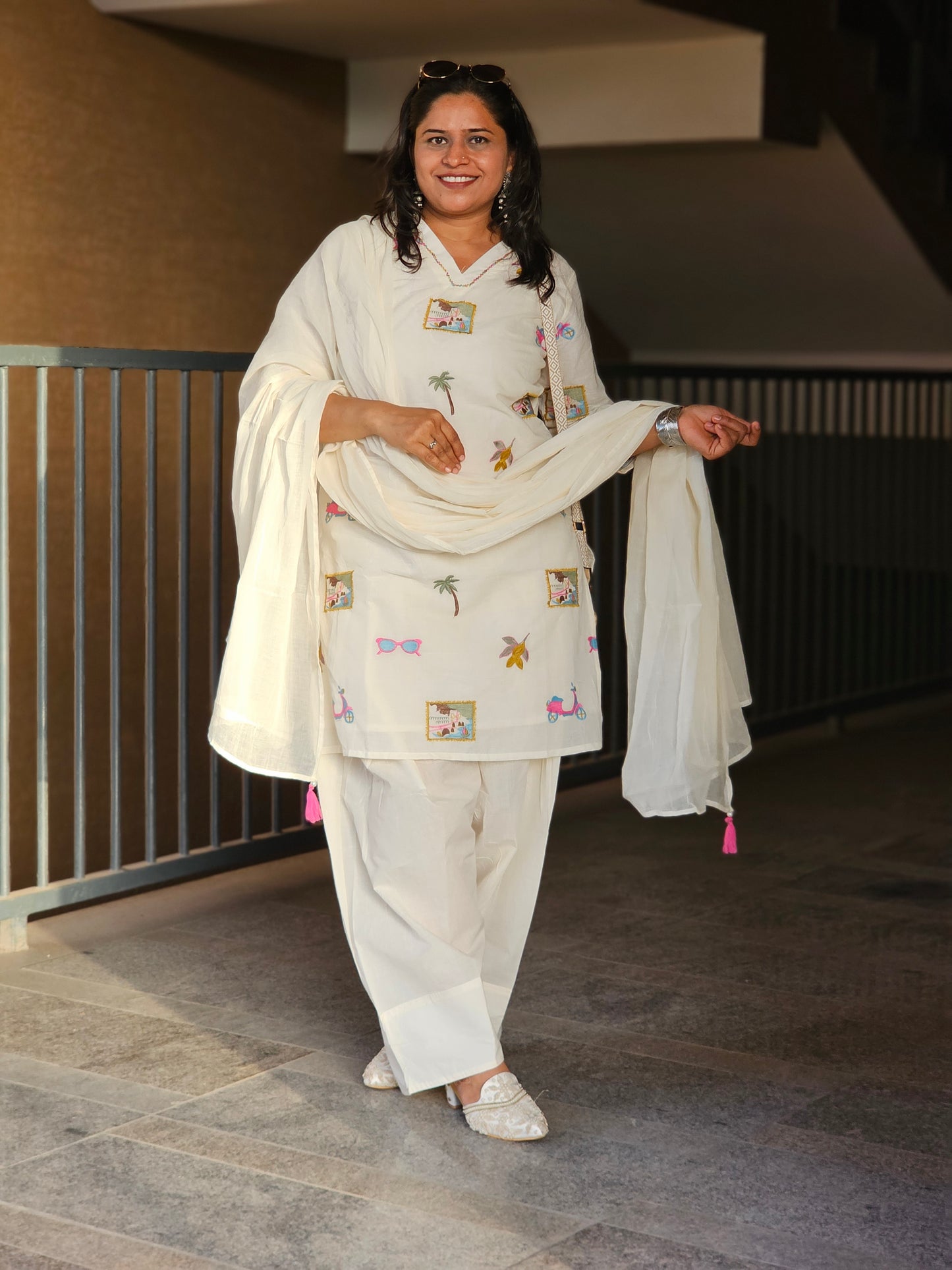 Wanderlust Off-White Motif Kurta Set