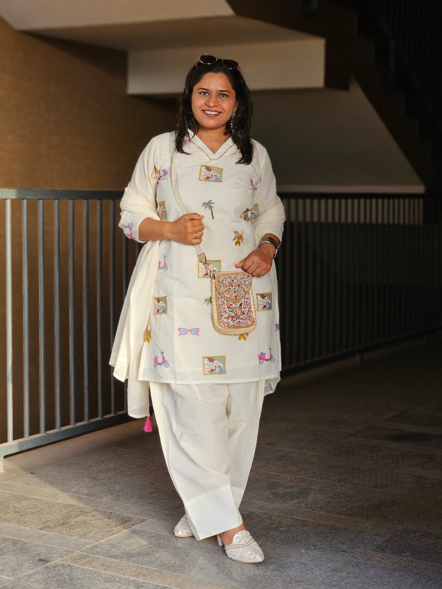 Wanderlust Off-White Motif Kurta Set