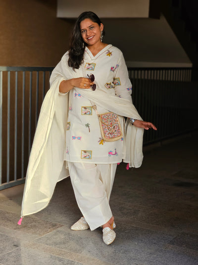 Wanderlust Off-White Motif Kurta Set