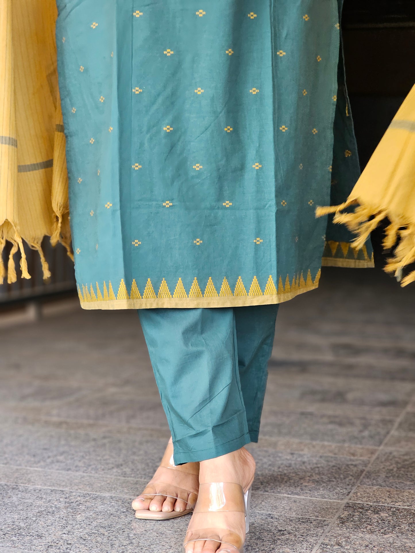 Deep Teal & Mustard Zari Booti 3PCS Set