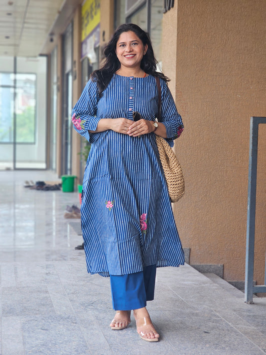 Indigo Mist Floral Embroidered Kurta Set