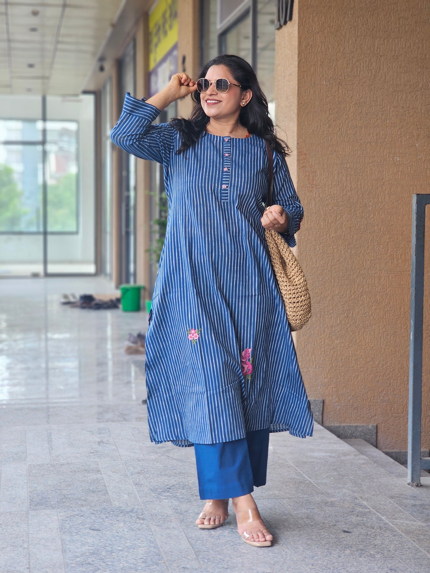 Indigo Mist Floral Embroidered Kurta Set