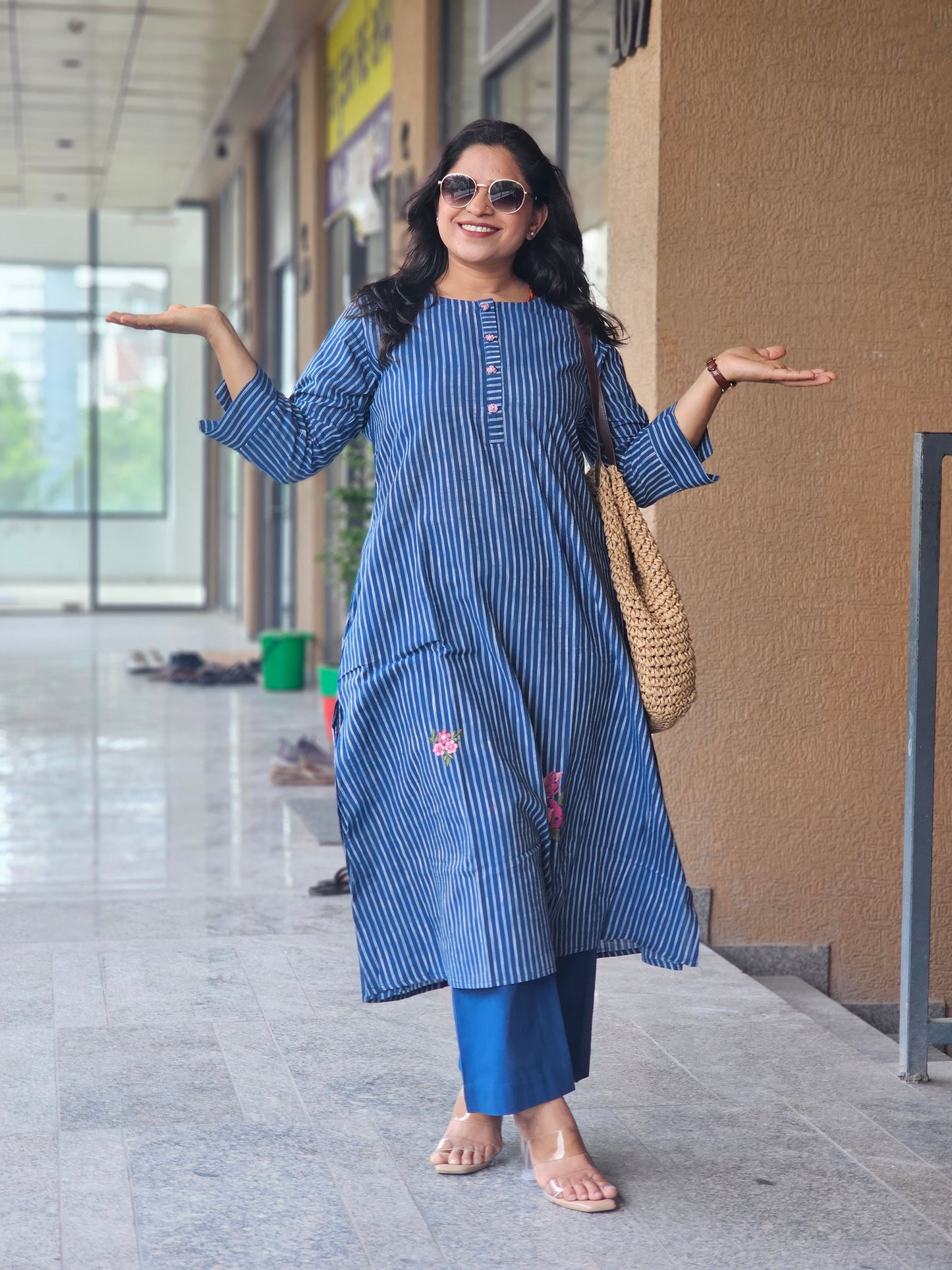 Indigo Mist Floral Embroidered Kurta Set