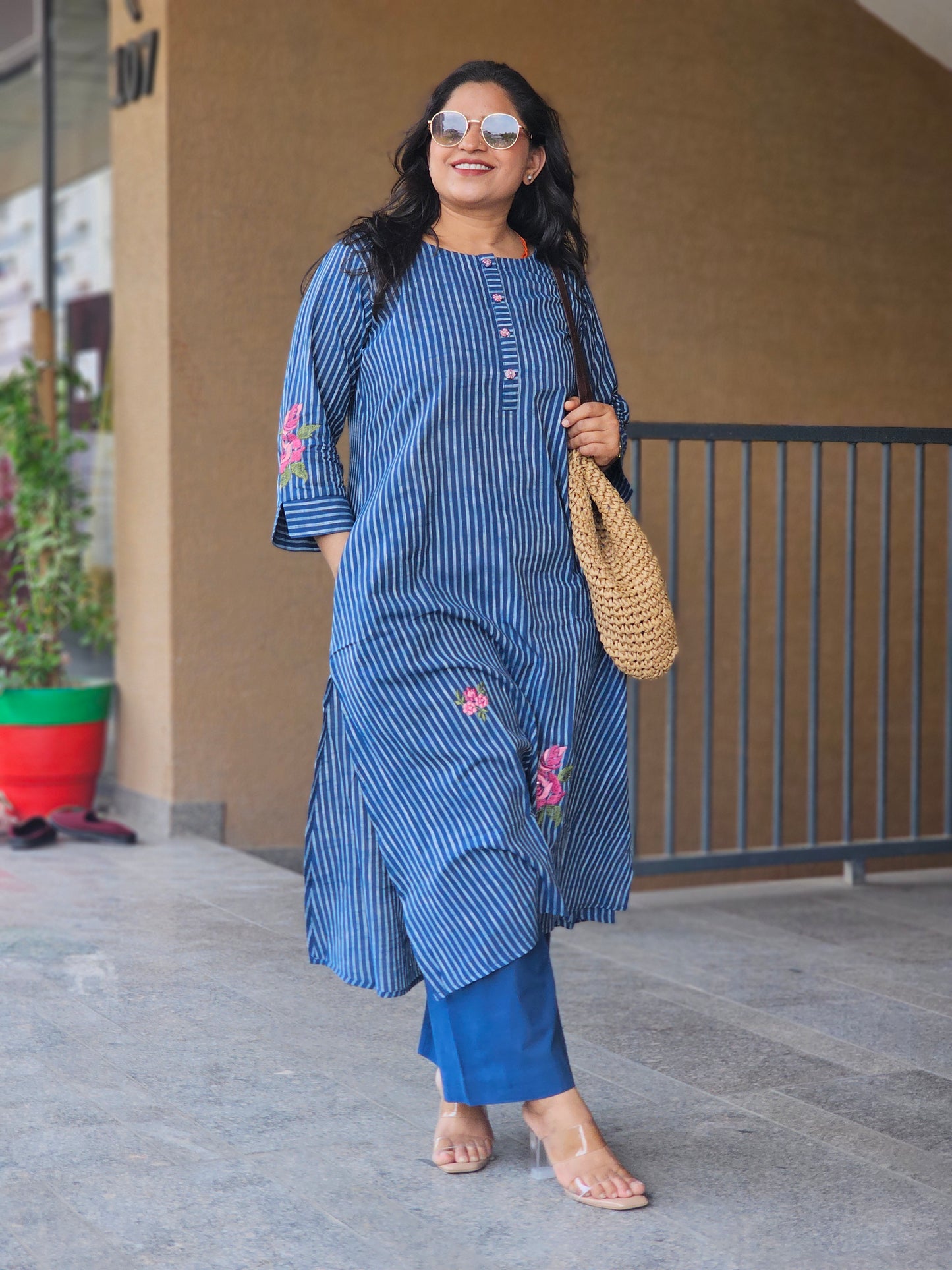 Indigo Mist Floral Embroidered Kurta Set