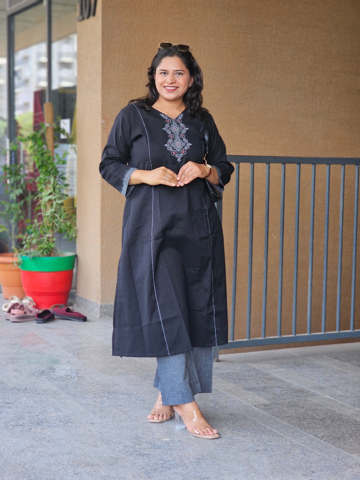 Charcoal & Bloom Flared Kurta Set