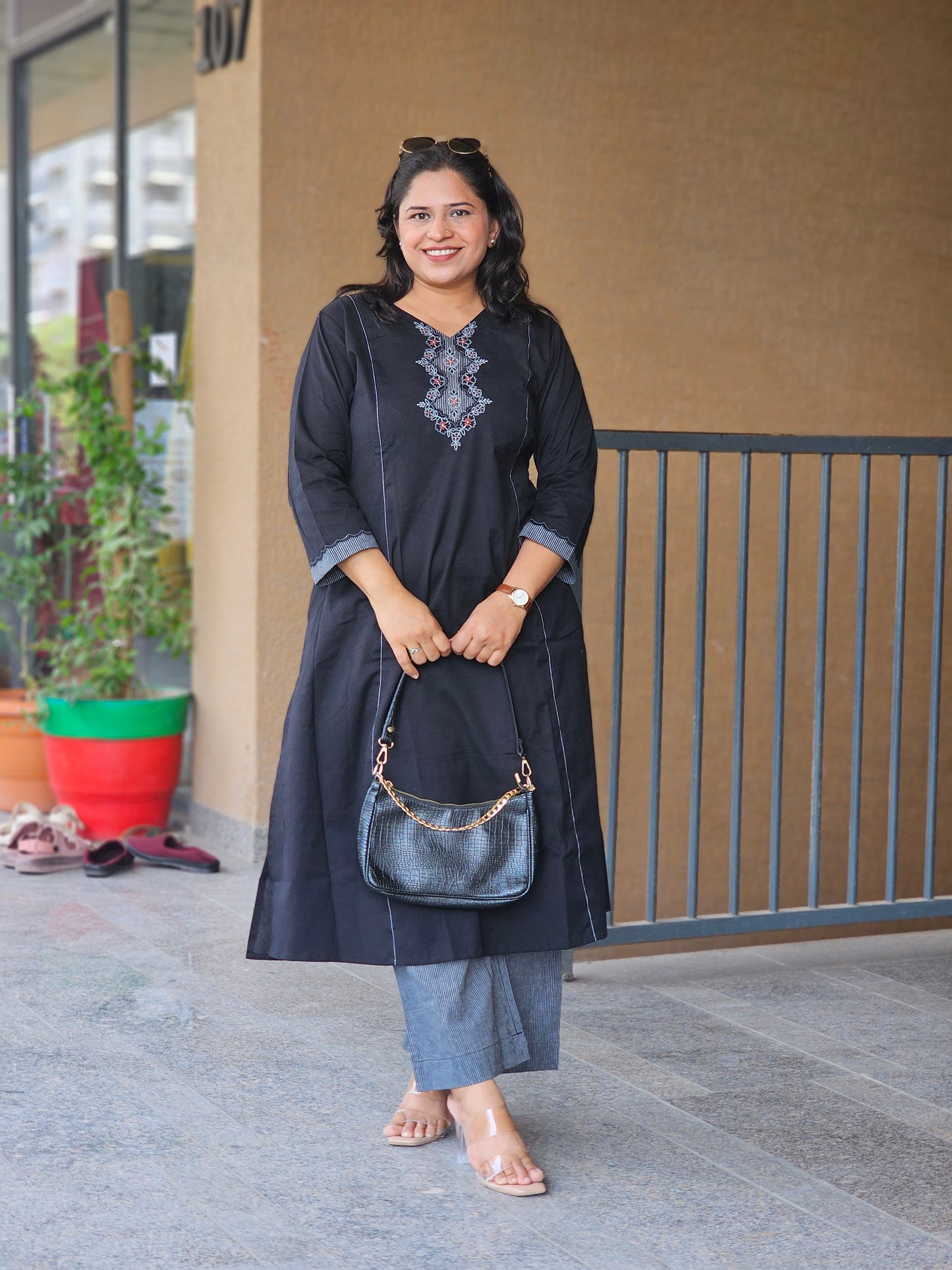 Charcoal & Bloom Flared Kurta Set