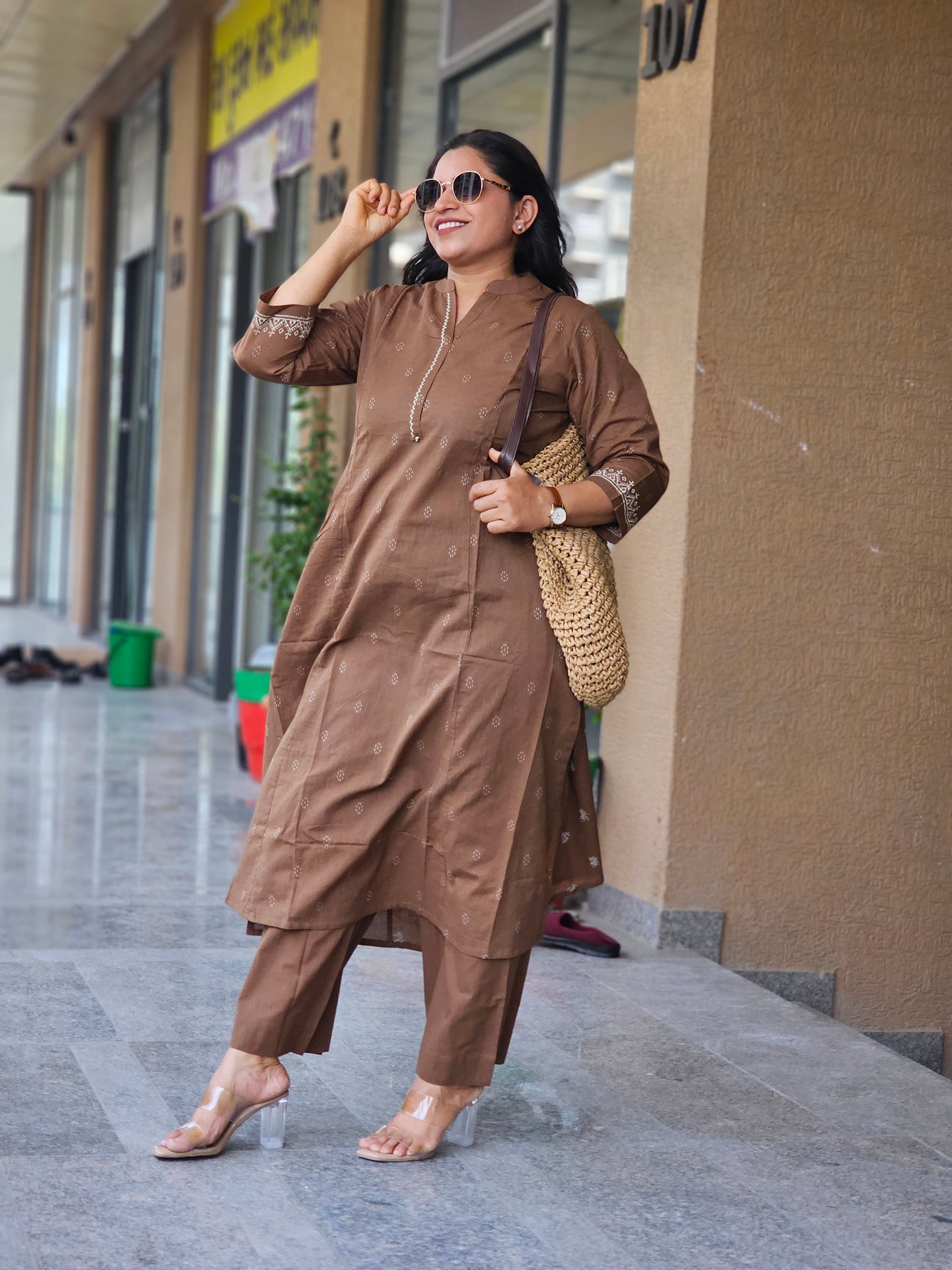 Sandstone Mocha Printed Kurta Set