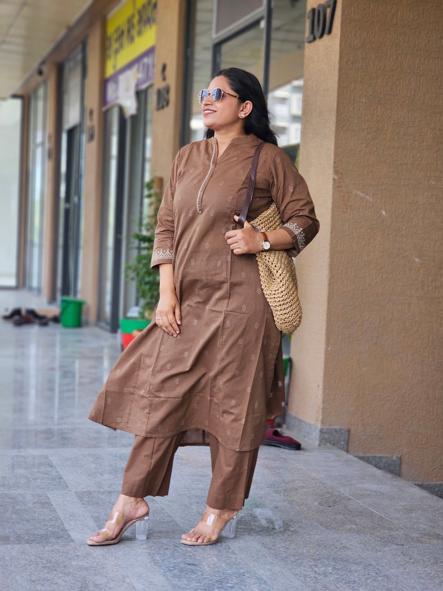 Sandstone Mocha Printed Kurta Set