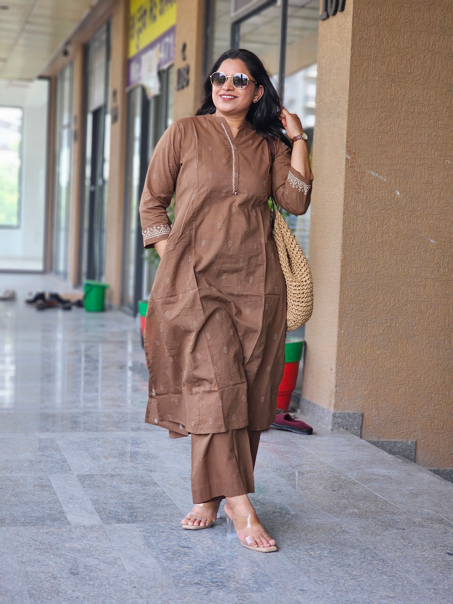 Sandstone Mocha Printed Kurta Set
