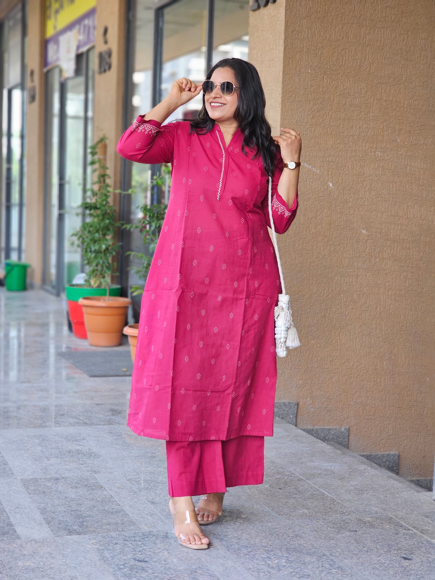Magenta Meadow Pocket Kurta Set