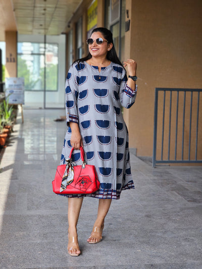 Dusk Grey Half-Moon Print Flare Dress