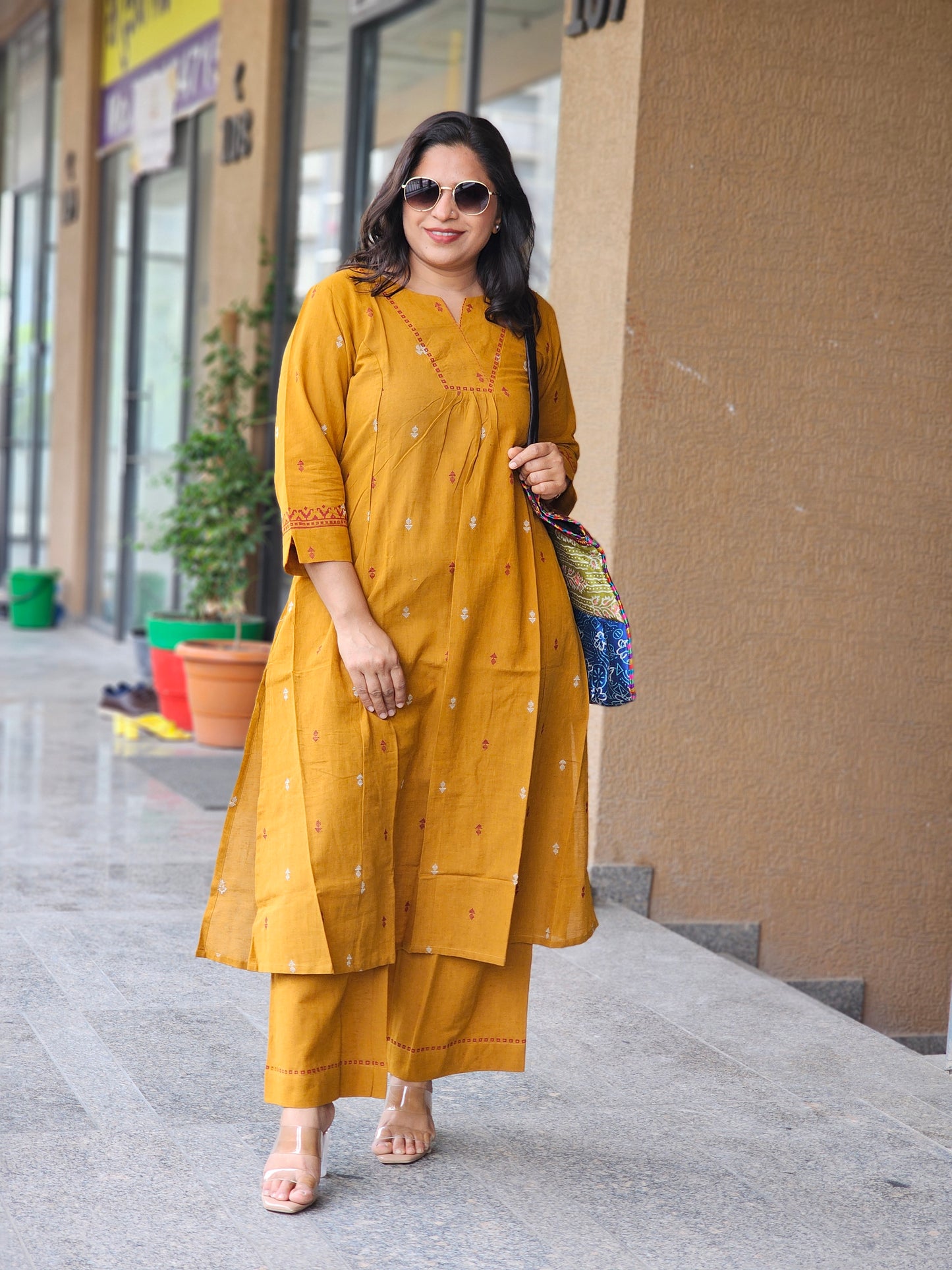 Mustard Bloom Cotton Kurta Set