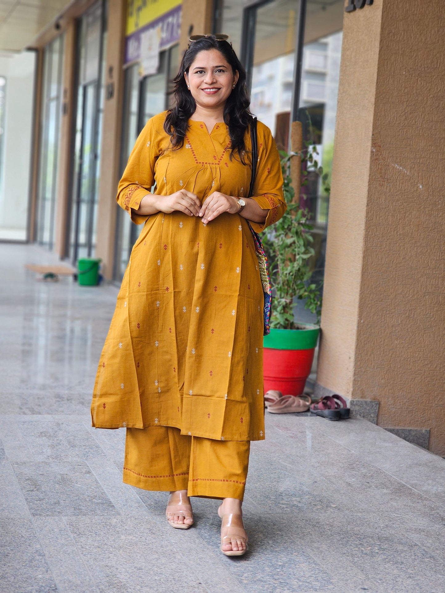 Mustard Bloom Cotton Kurta Set