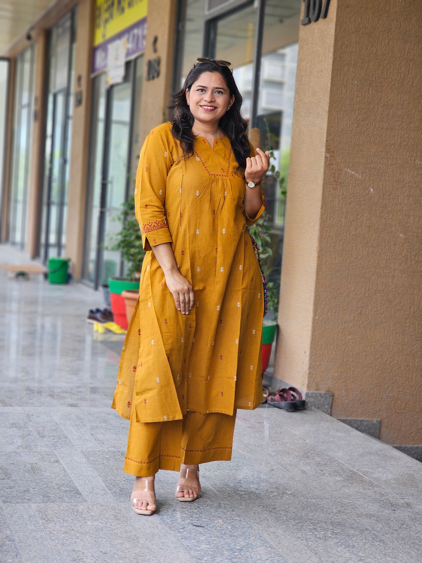 Mustard Bloom Cotton Kurta Set