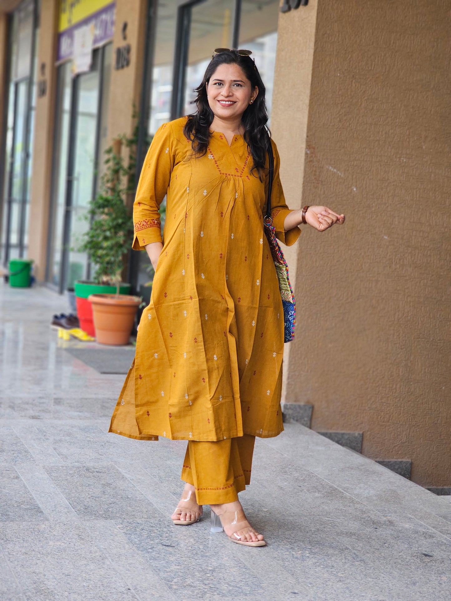 Mustard Bloom Cotton Kurta Set