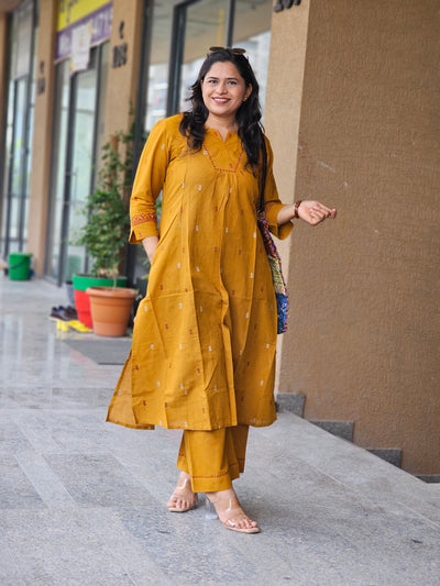 Mustard Bloom Cotton Kurta Set