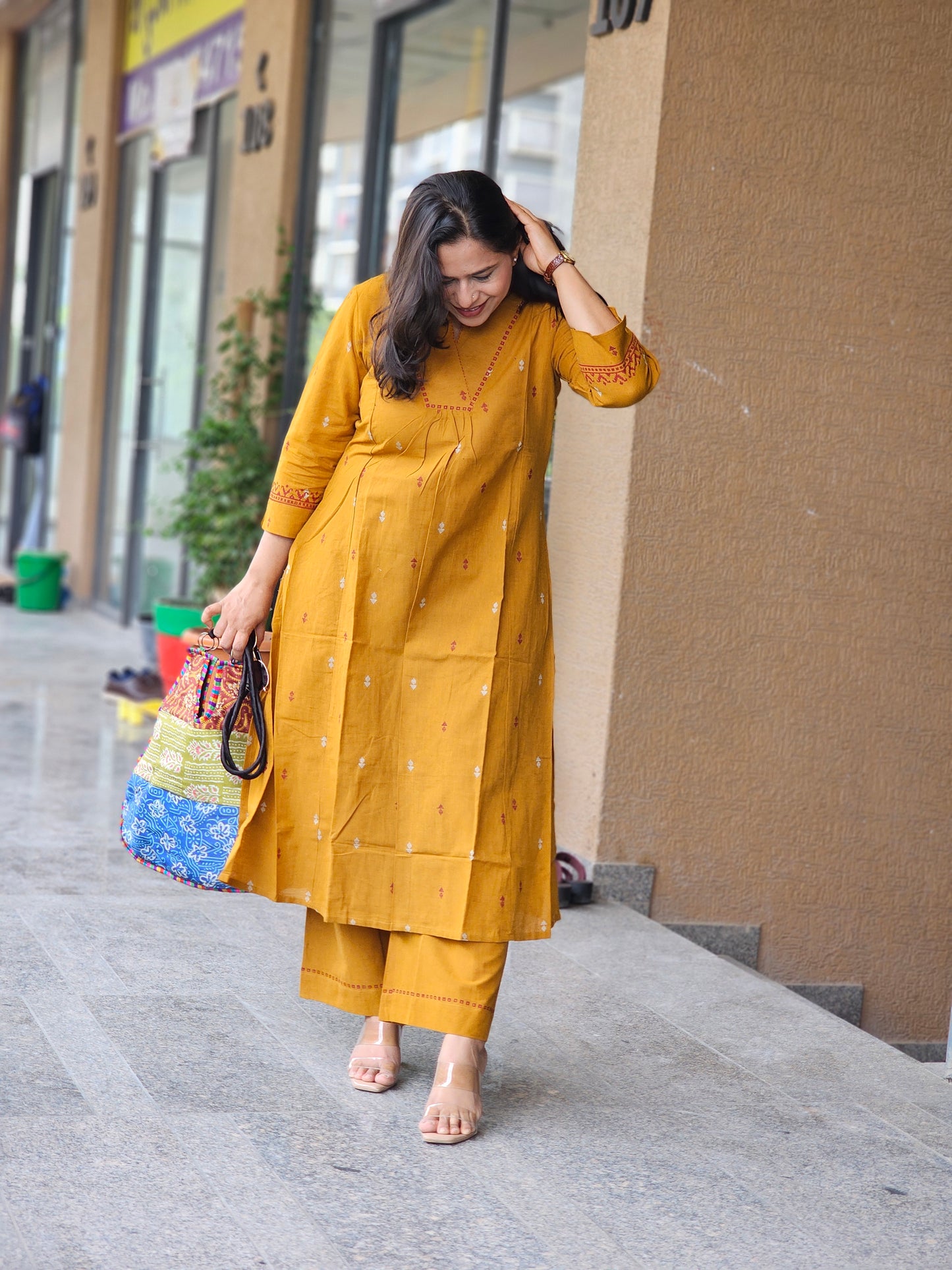 Mustard Bloom Cotton Kurta Set