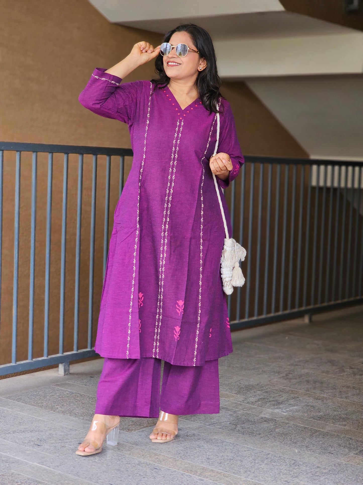 Royal Plum Cotton Kurta Palazzo Set